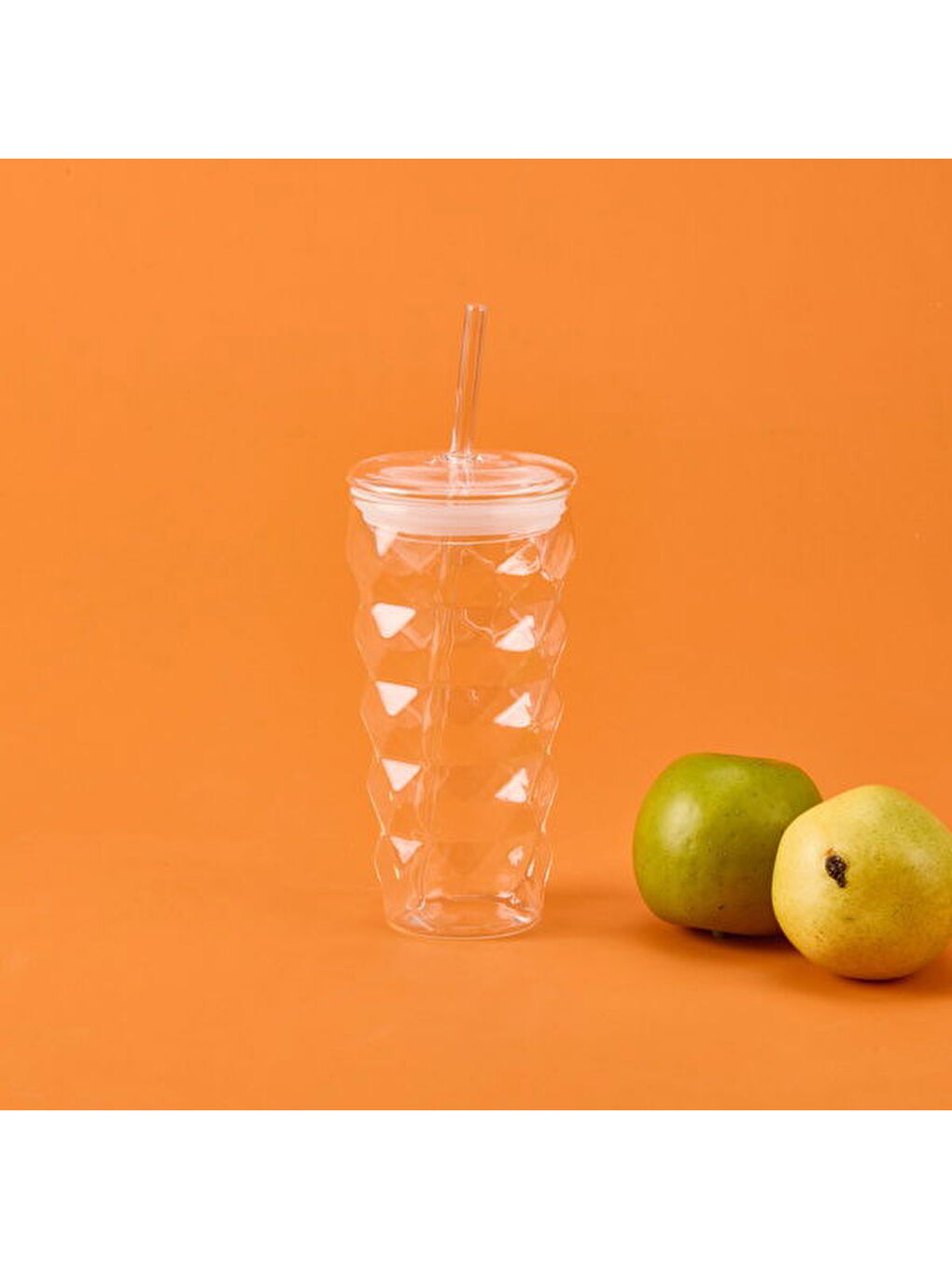 Renksiz Pipetli Cam Bardak - Şeffaf - 480 ml