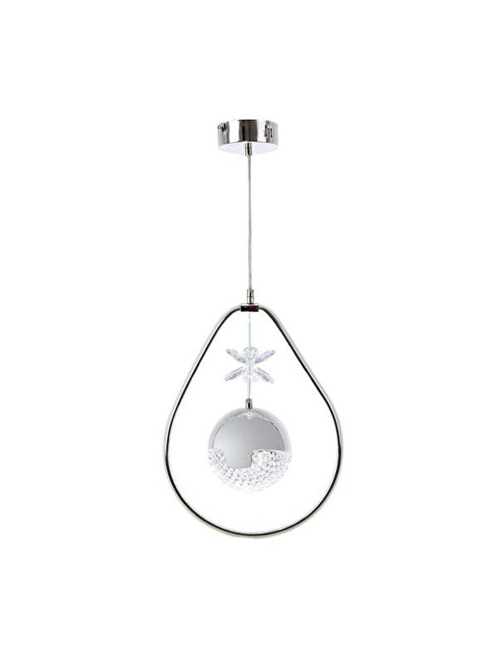 Gri Damla Taşlı Led Avize - Krom - 35 cm-2