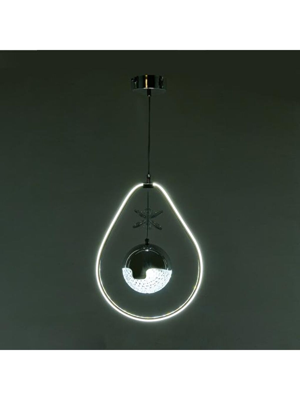 Gri Damla Taşlı Led Avize - Krom - 35 cm-4
