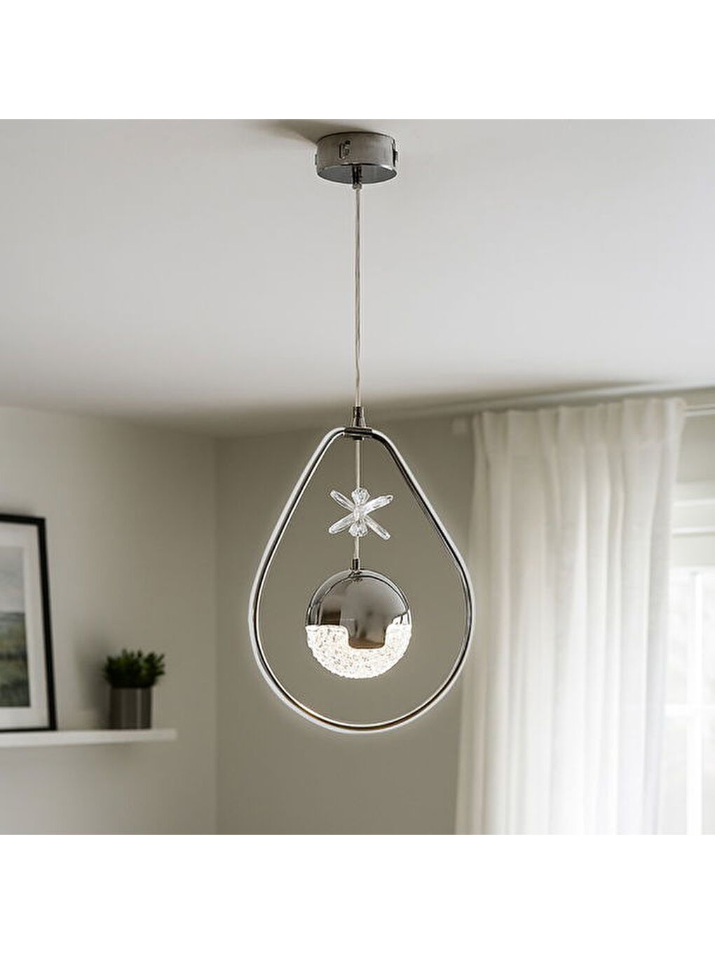 Gri Damla Taşlı Led Avize - Krom - 35 cm-5