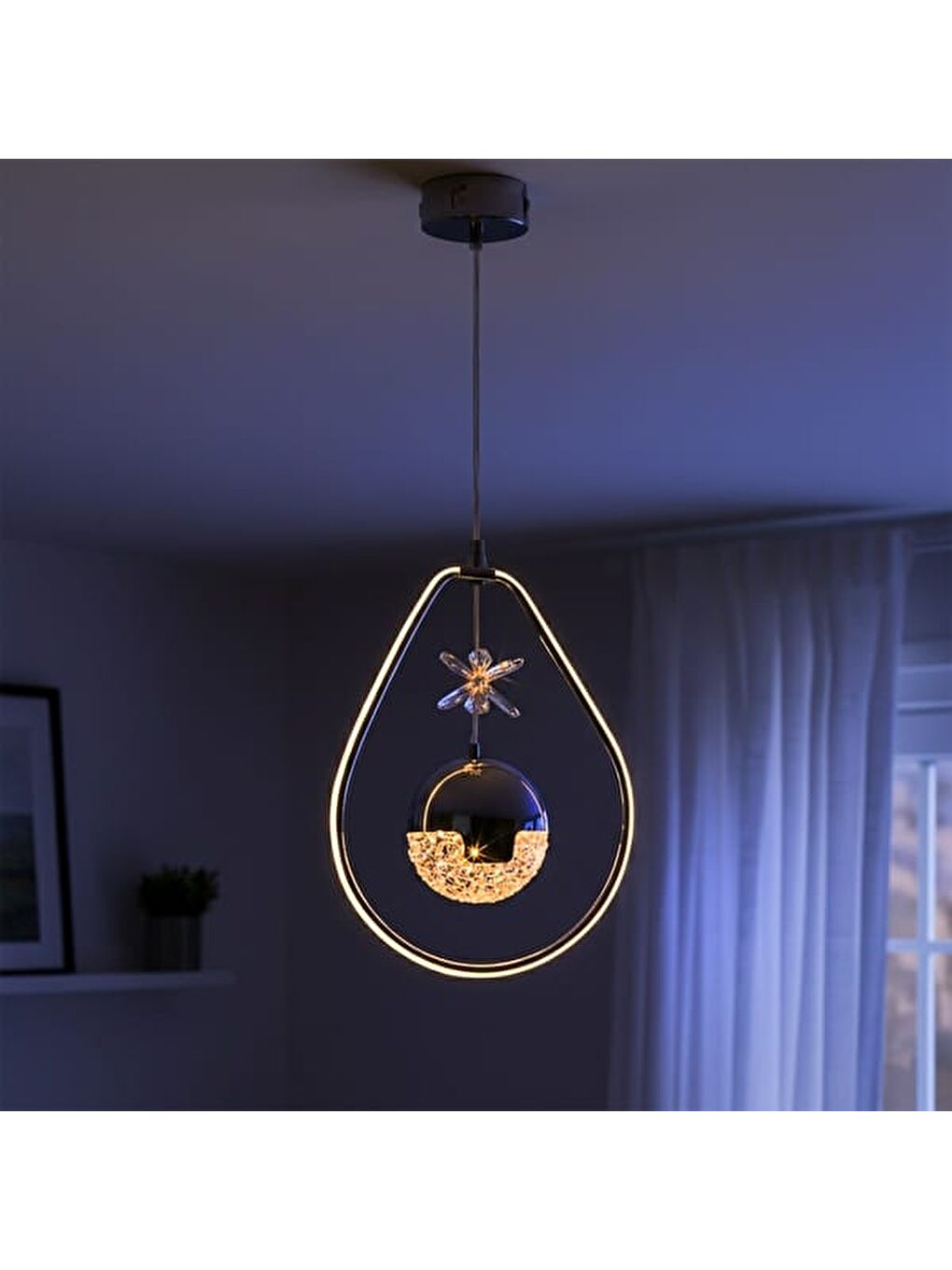 Gri Damla Taşlı Led Avize - Krom - 35 cm-6