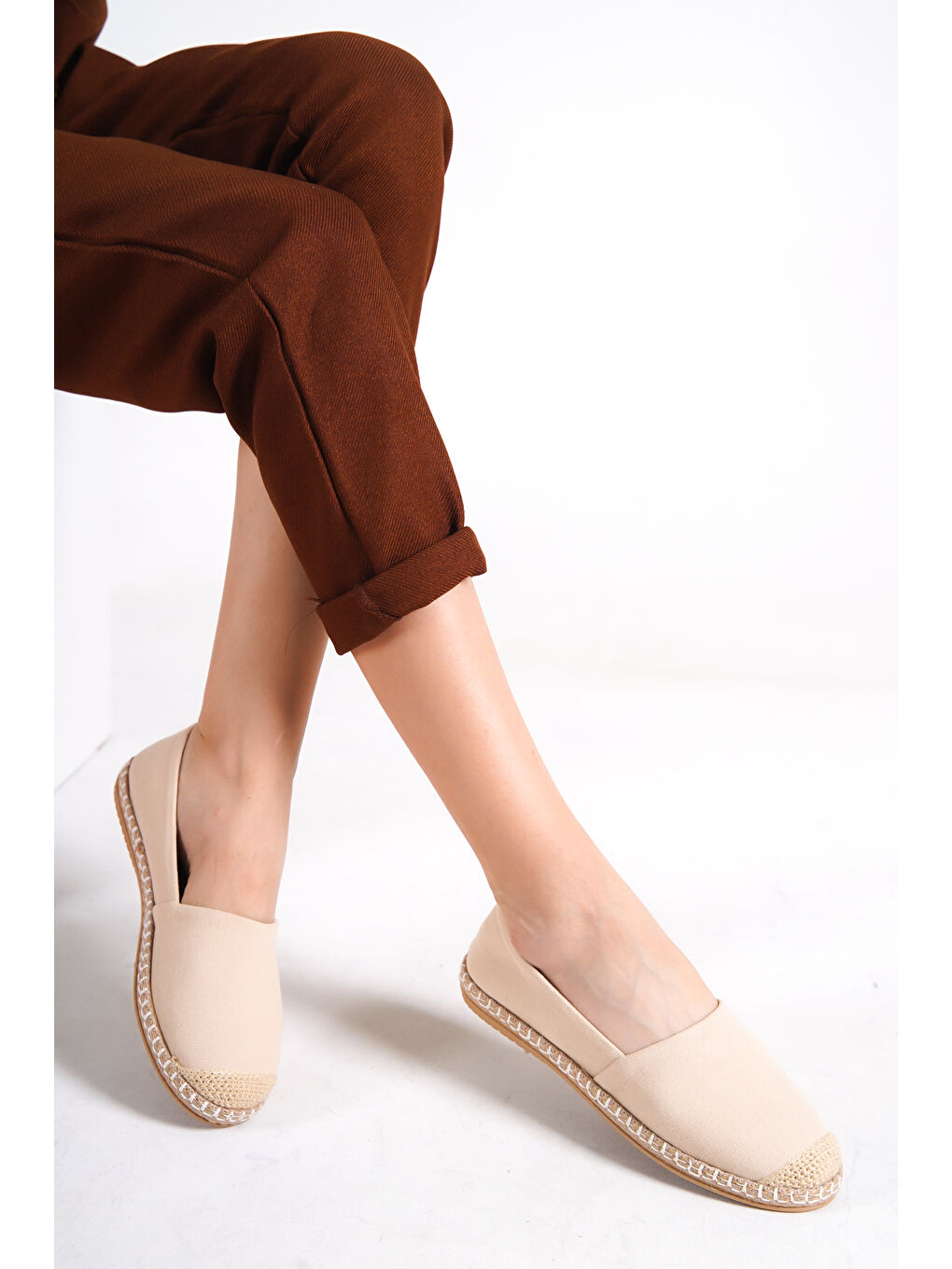 Capone Outfitters Bej Pasarella Keten Kadın Espadril - 5