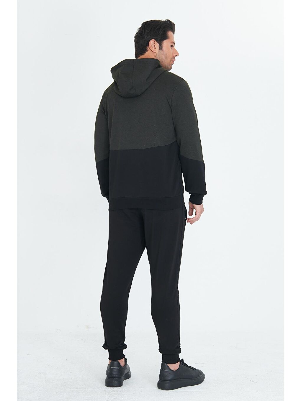 Erkek Pamuklu Kapüşonlu Eşofman Takımı Haki 5815-H-6