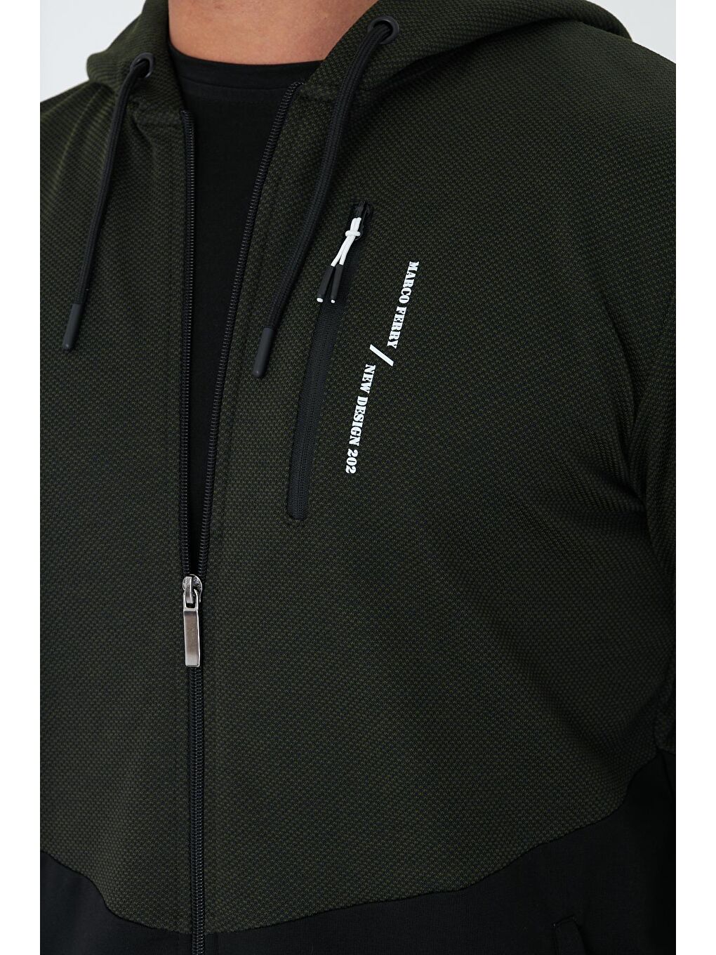 Erkek Pamuklu Kapüşonlu Eşofman Takımı Haki 5815-H-7