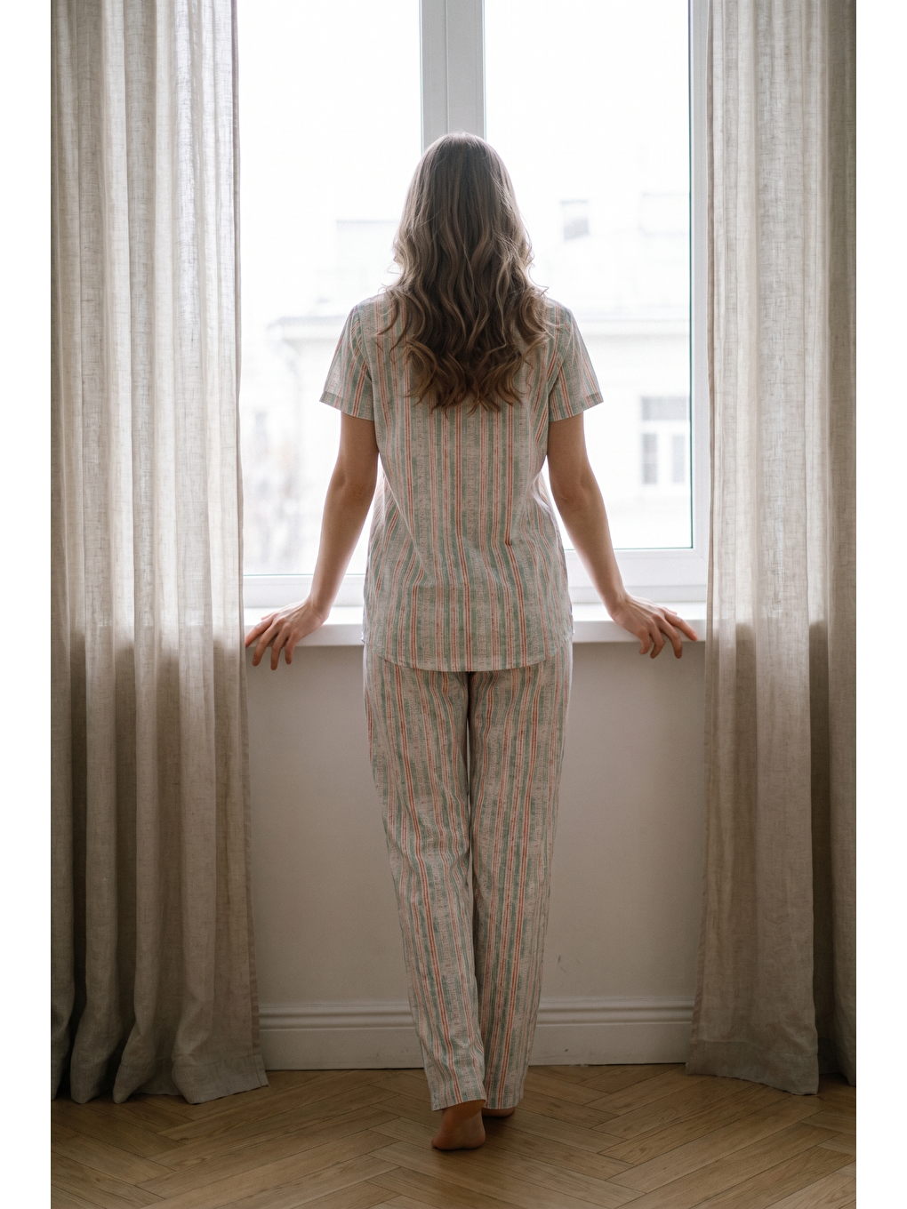 Gömlek Yaka Önden Düğmeli Pijama Takımı Açık Yeşil-512176-2