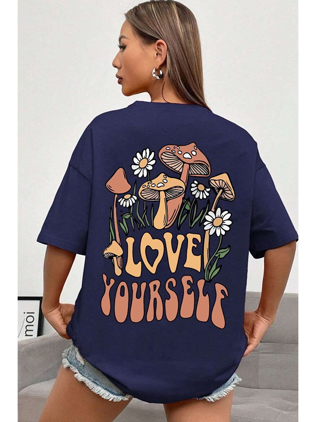 uyguntarz Lacivert Unisex Love Yourself Baskılı T-shirt - 1