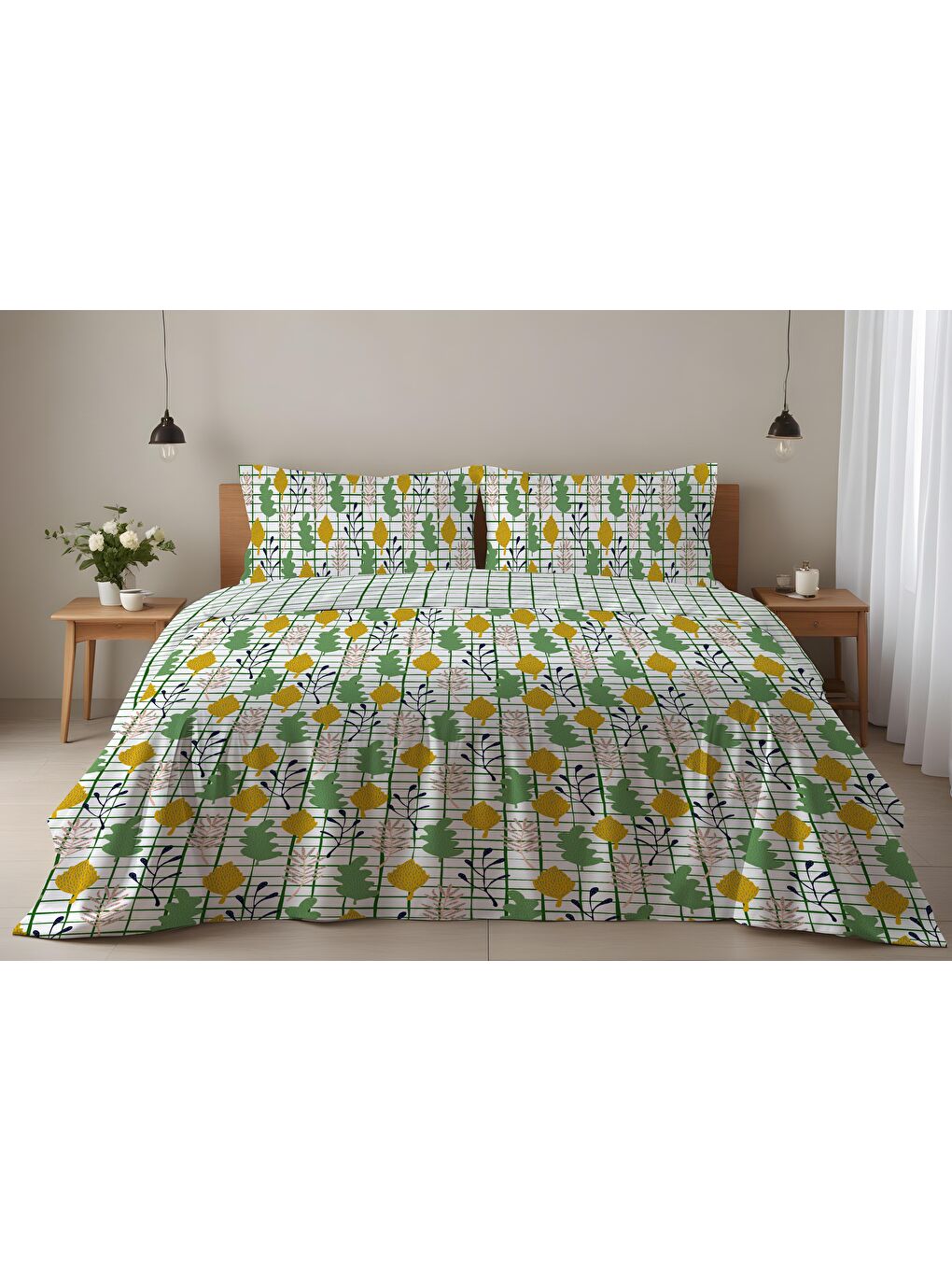 Karışık Baskılı,Desenli Çift Kişilik Nevresim Takımı (ÇARŞAFSIZ) 200x220 cm-1