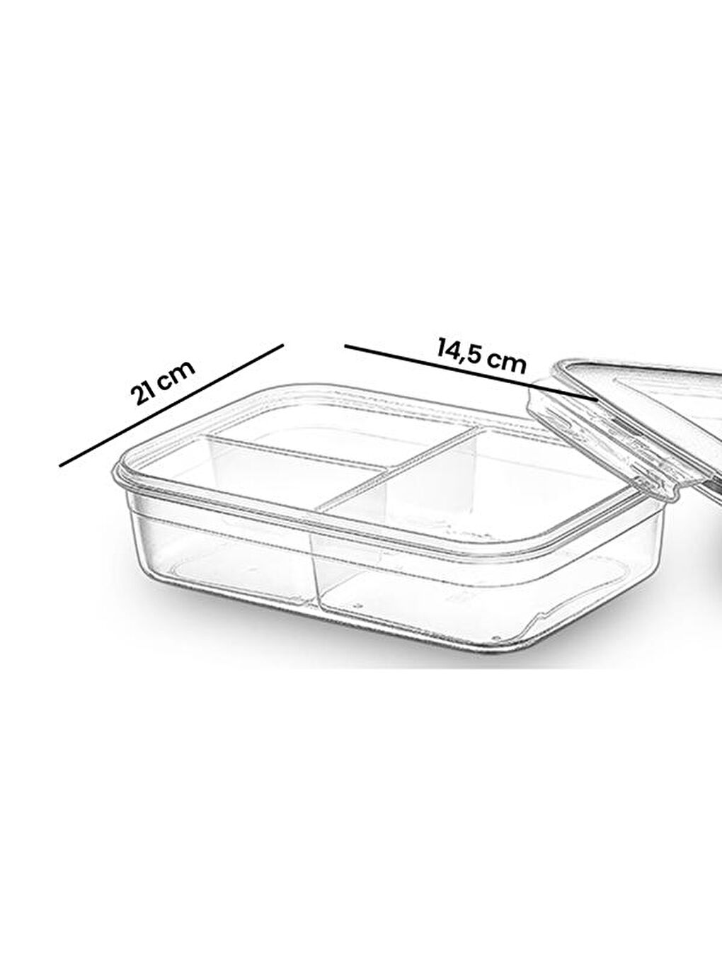 Renksiz Fresh Box Dikdörtgen 3 Bölmeli Saklama Kabı - 1000 ml-1