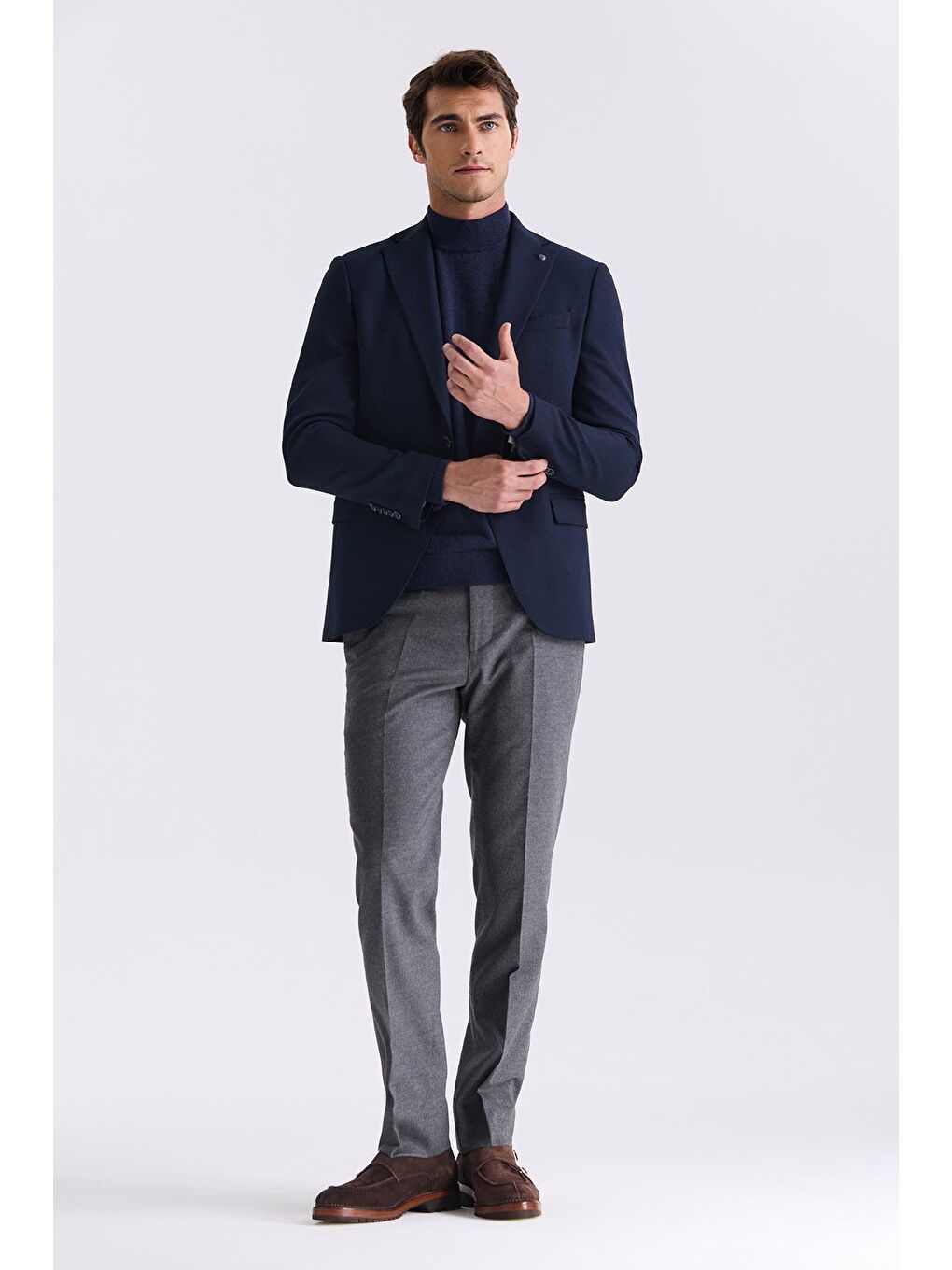 Lacivert Slim Fit Mono Yaka Çift Yırtmaç Spor Ceket-1