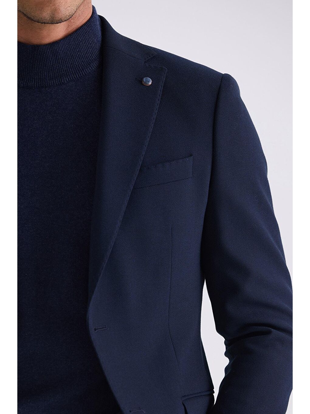 Lacivert Slim Fit Mono Yaka Çift Yırtmaç Spor Ceket-2