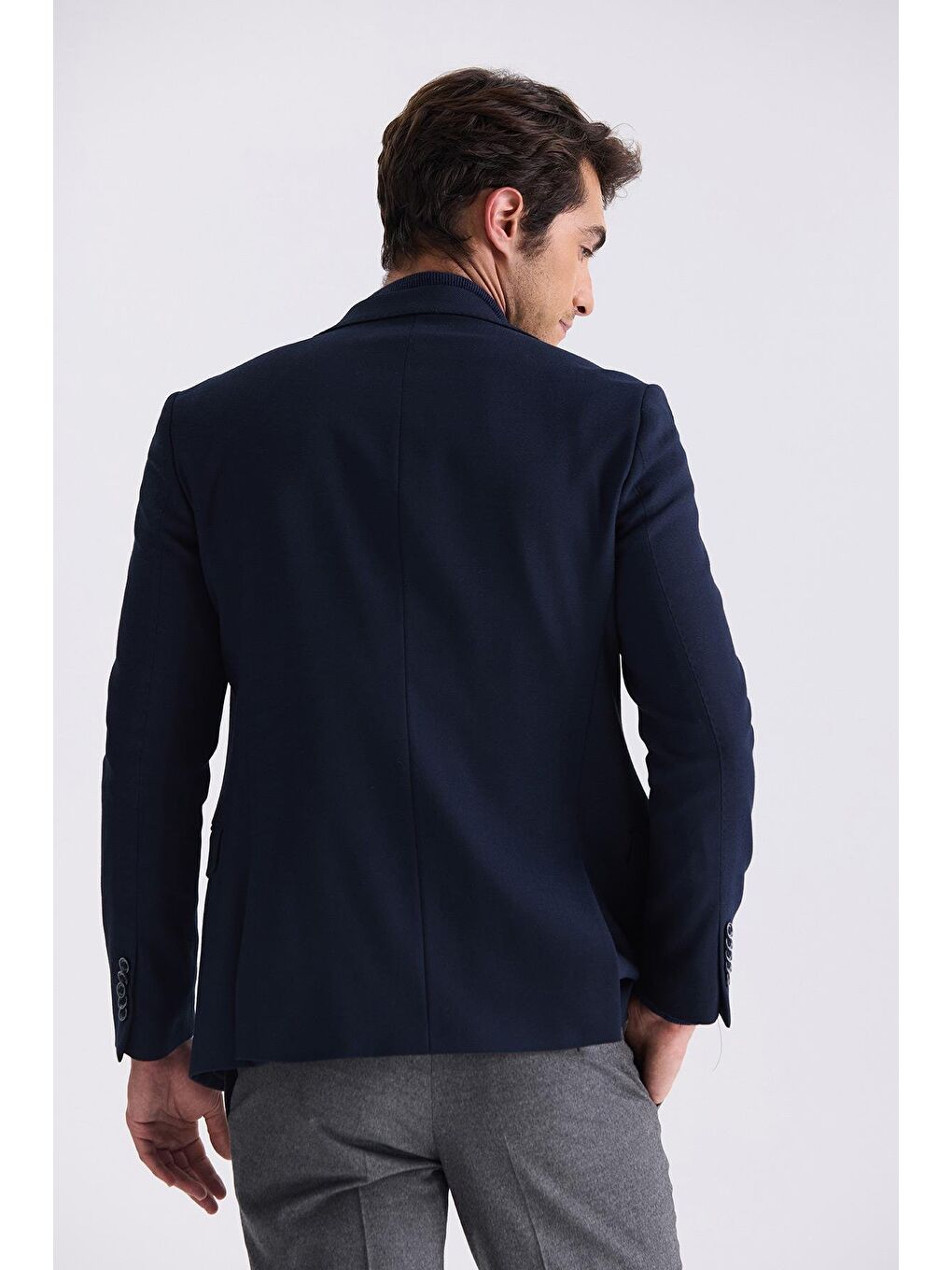 Lacivert Slim Fit Mono Yaka Çift Yırtmaç Spor Ceket-3