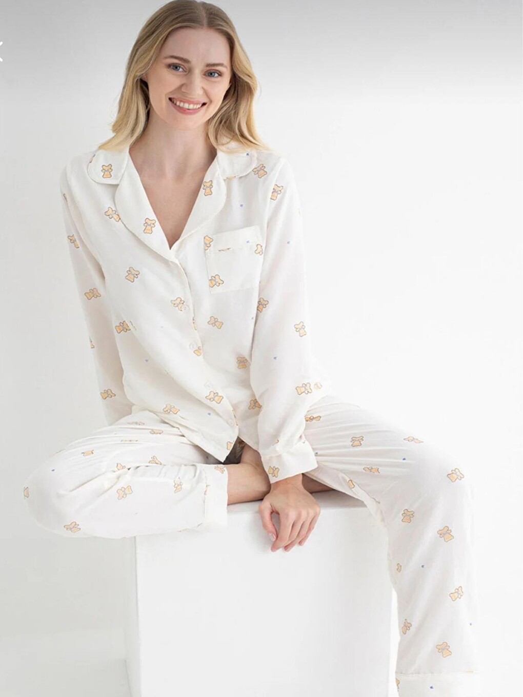 Dofi Kadın Desenli S-xl Pijama Takımı - Ekru-1
