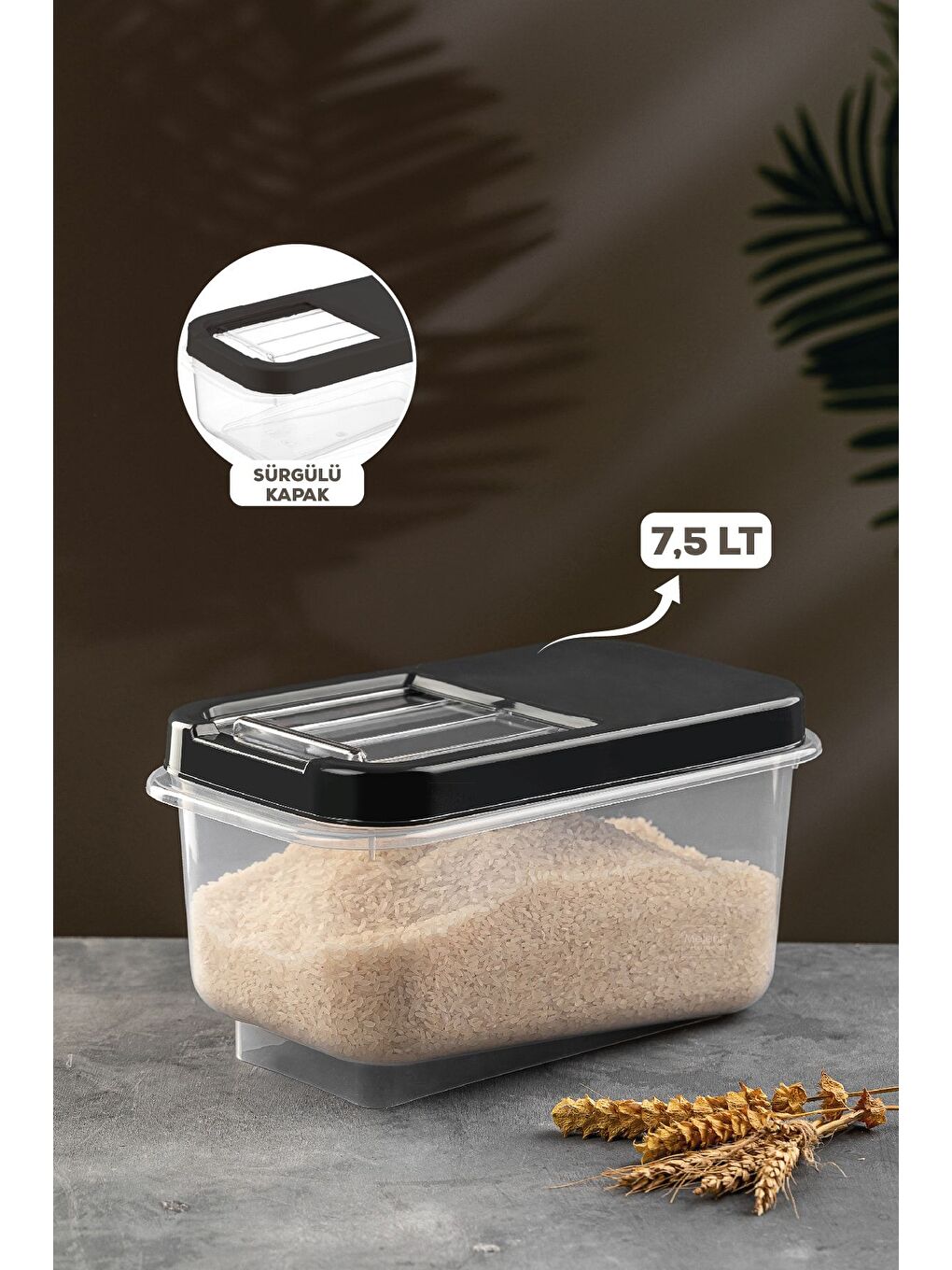 Multibox Bakliyat Saklama Kabı Kayar Kapaklı Erzak Saklama Kabı Un Kabı Antrasit