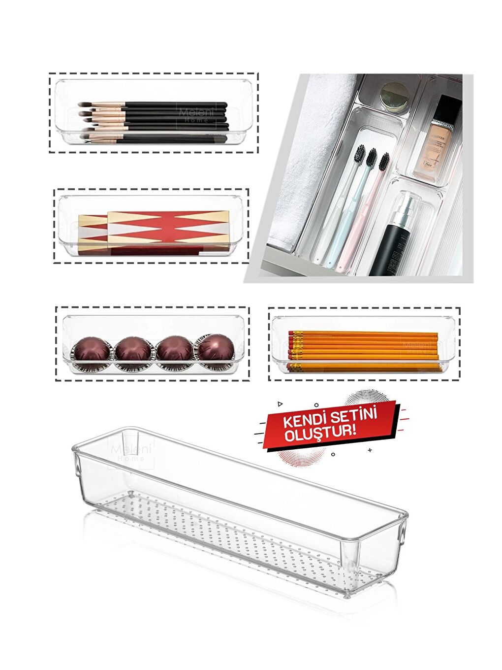 Renksiz Çekmece Içi Düzenleyici Modüler Saklama Kabı Makyaj Takı Organizeri