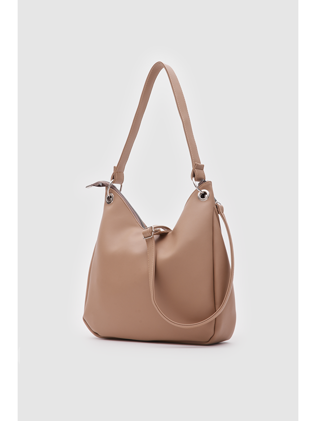 Bej Valerie Oval Omuz Çantası Vizon-2
