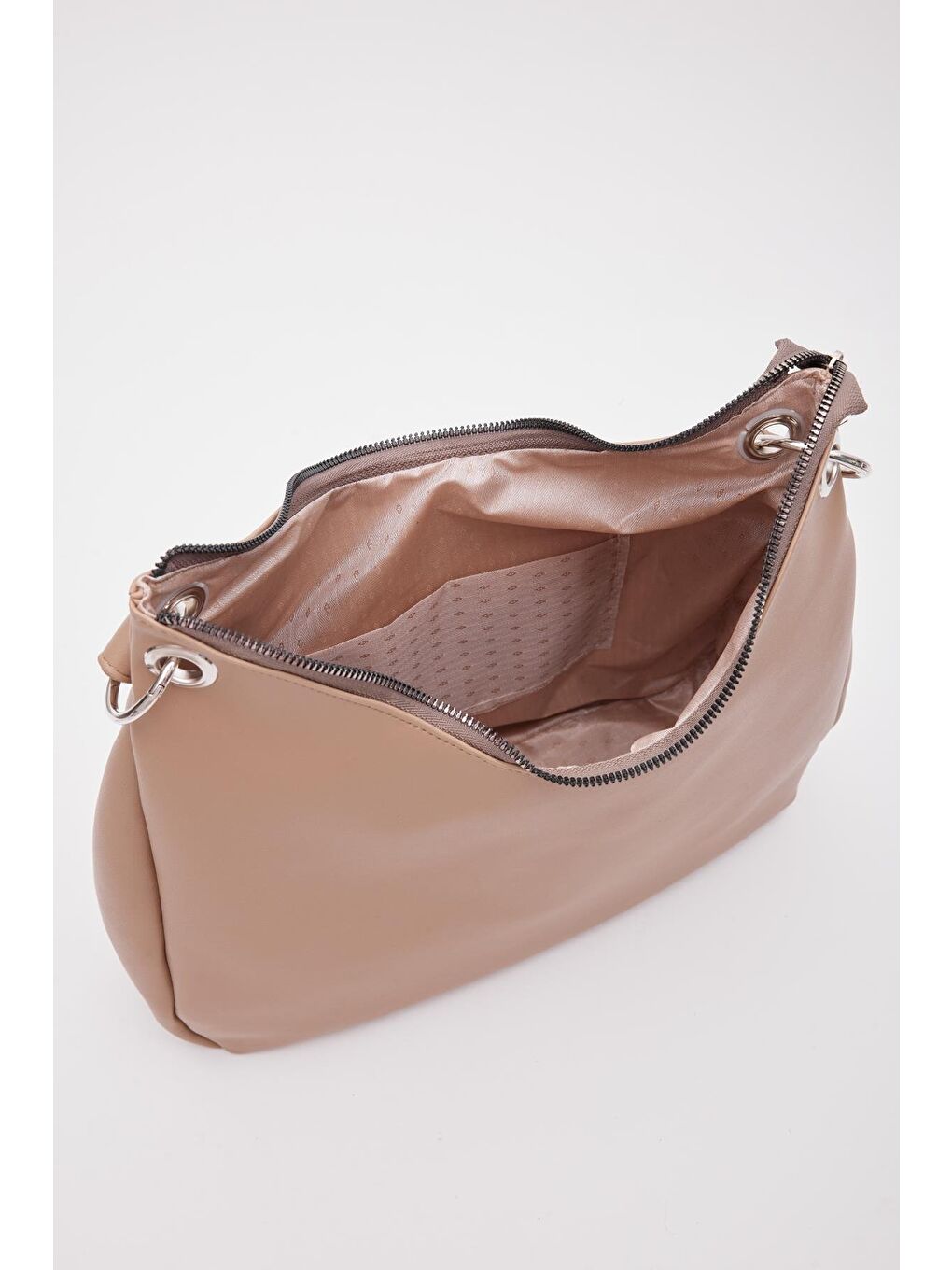 Bej Valerie Oval Omuz Çantası Vizon-3