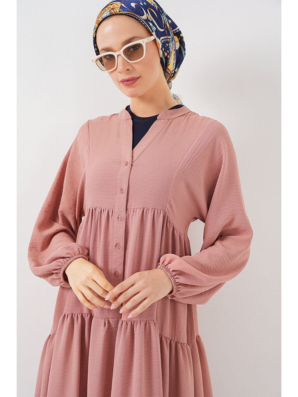 Pembe 2527 Kadın Uzun Tesettür Elbise - Somon-3