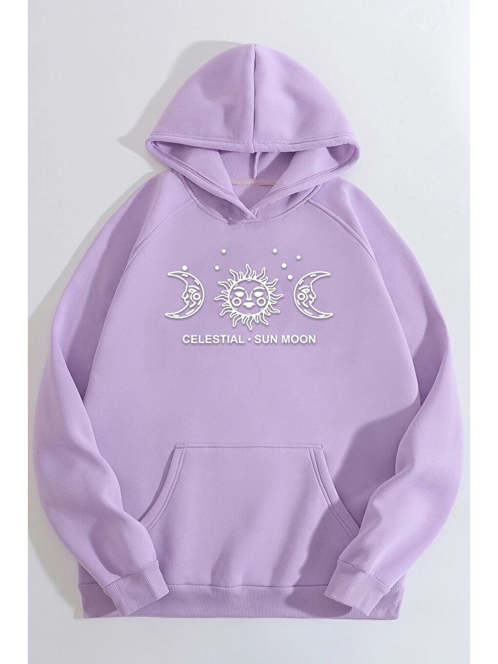 uyguntarz Lila Unisex Celestial Sun Moon Baskılı Sweatshirt