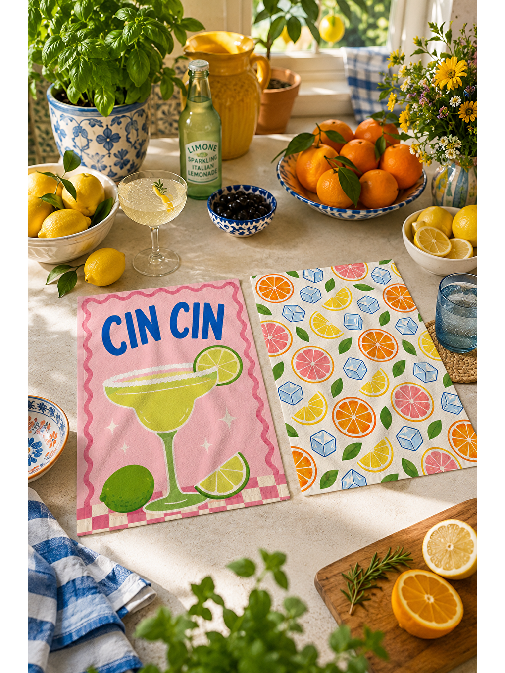 Beyaz Limon Renkli Narenciye Desenli Havlu
