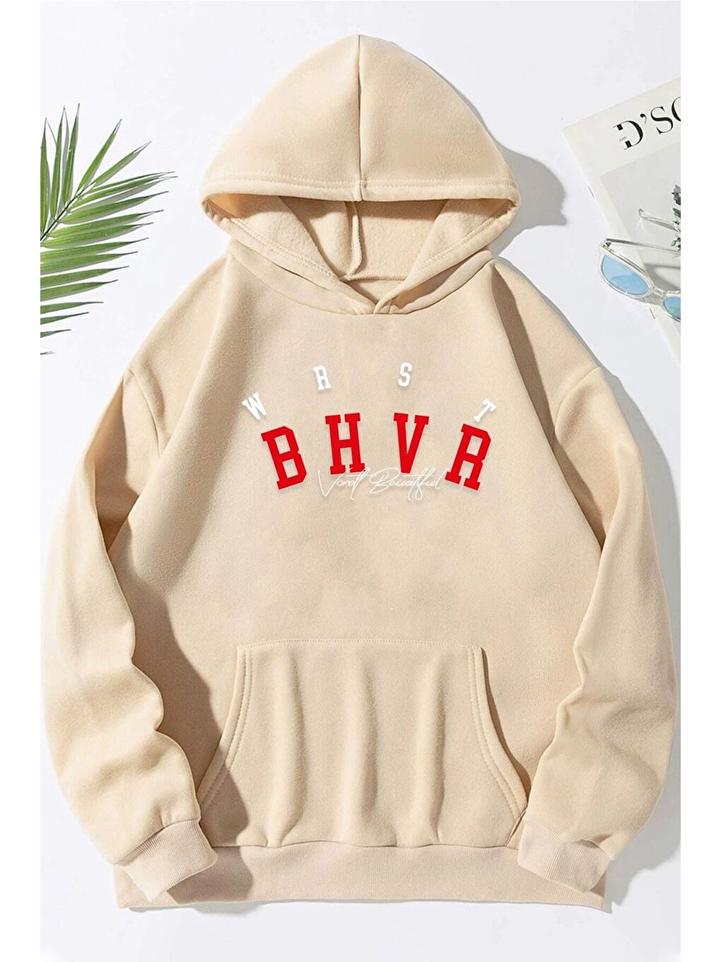 uyguntarz Bej Unisex Bhvr Baskılı Sweatshirt