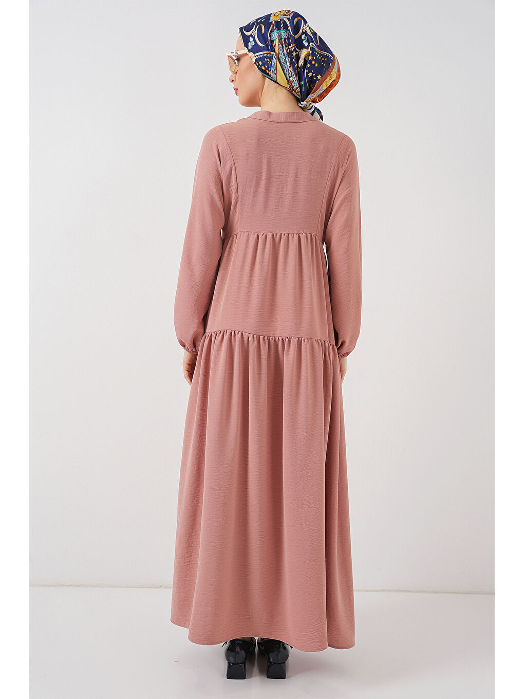 Pembe 2527 Kadın Uzun Tesettür Elbise - Somon-5