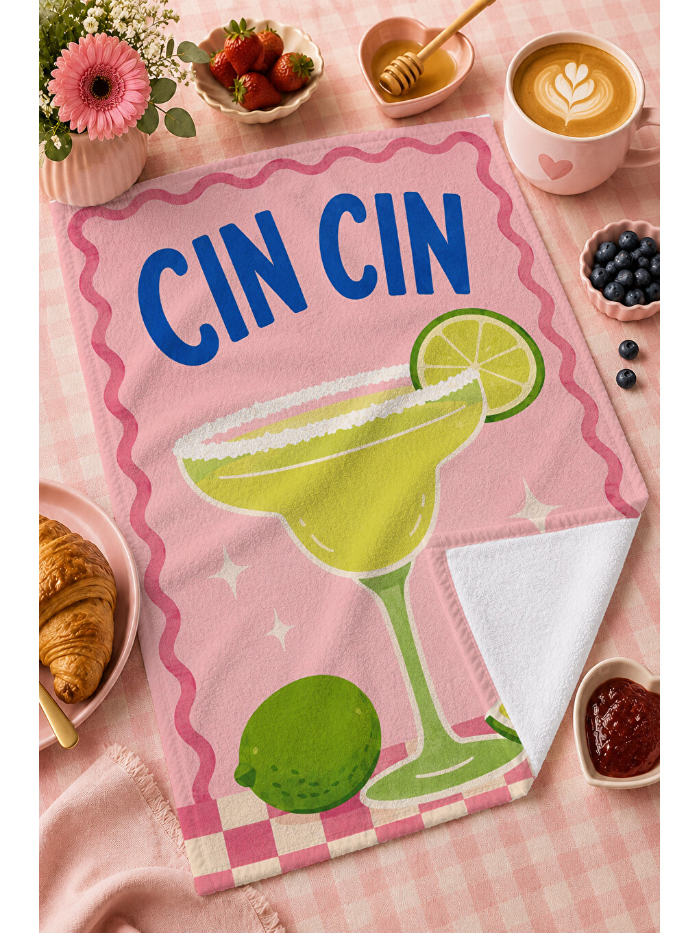 Beyaz Limon Renkli Narenciye Desenli Havlu-1