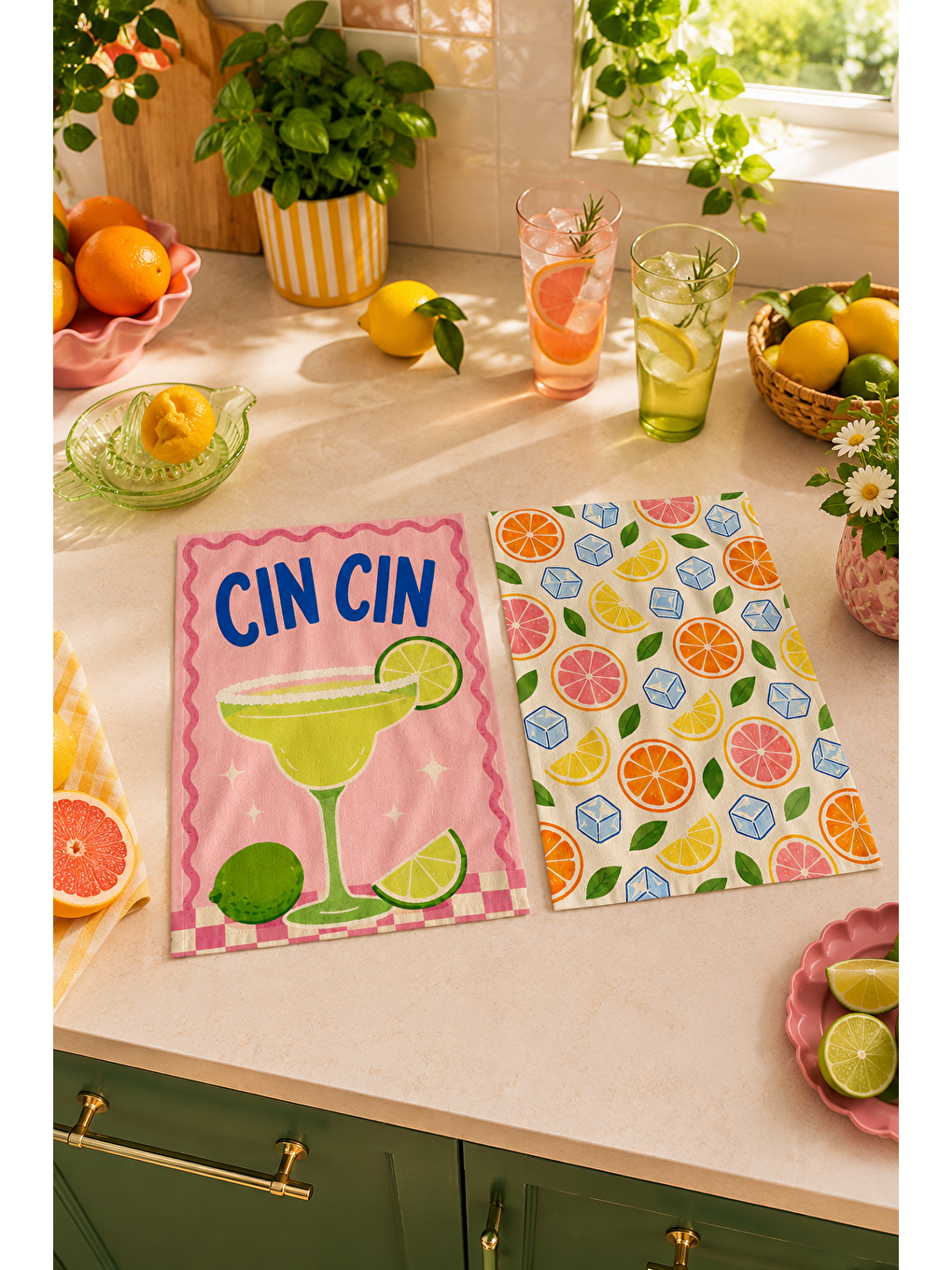 Beyaz Limon Renkli Narenciye Desenli Havlu-4
