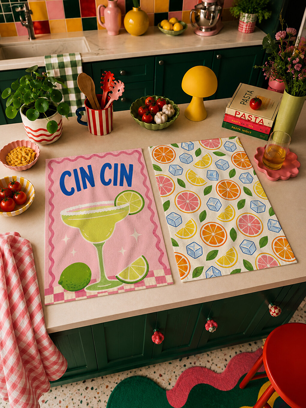 Beyaz Limon Renkli Narenciye Desenli Havlu-6