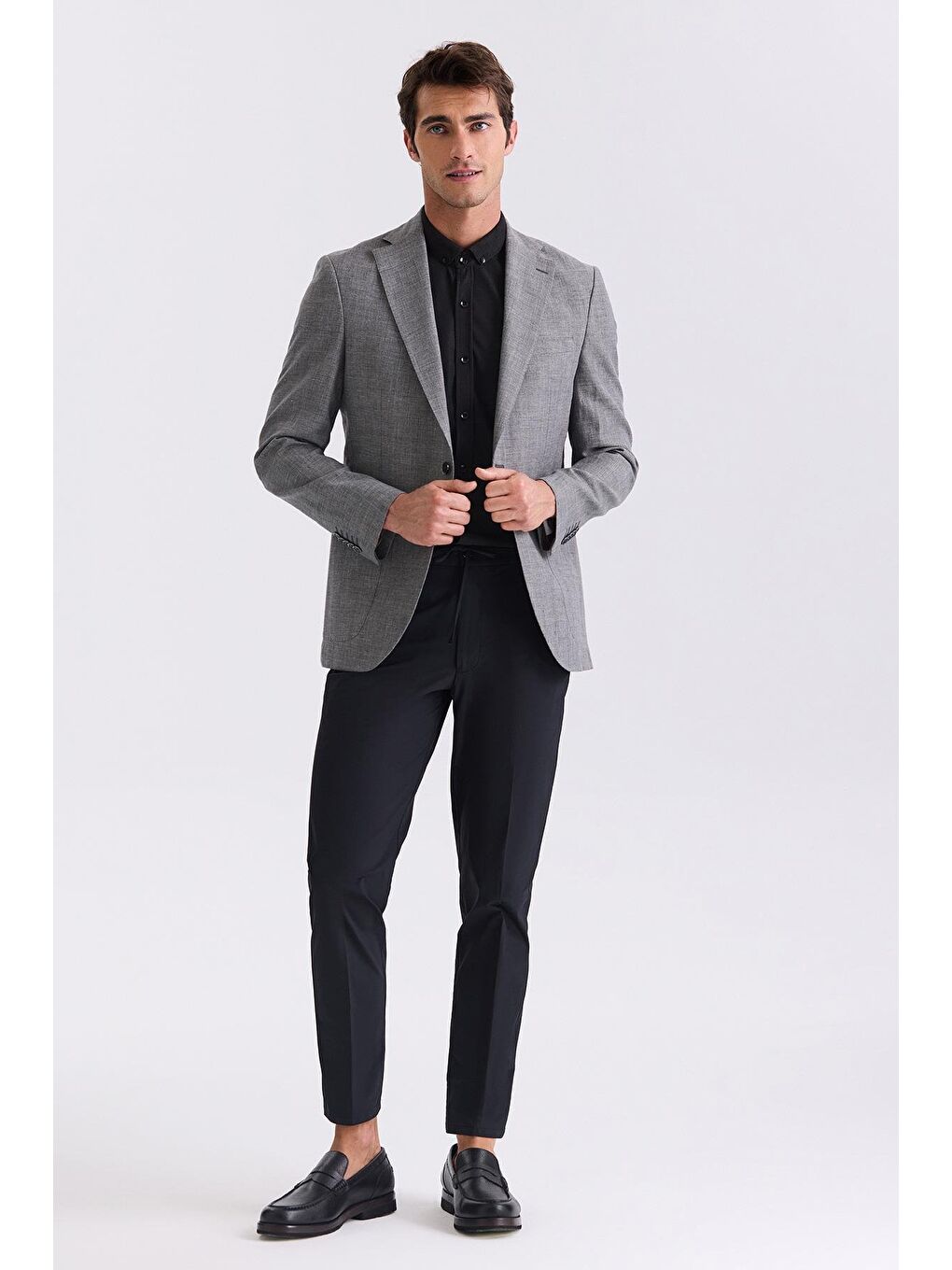 Antrasit Slim Fit Mono Yaka Keten Spor Ceket-1