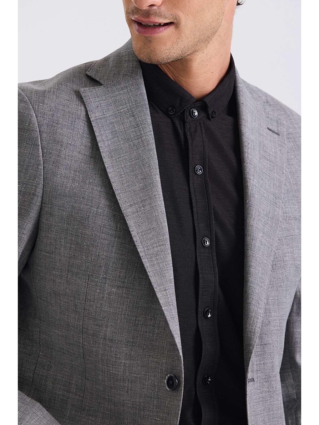 Antrasit Slim Fit Mono Yaka Keten Spor Ceket-2