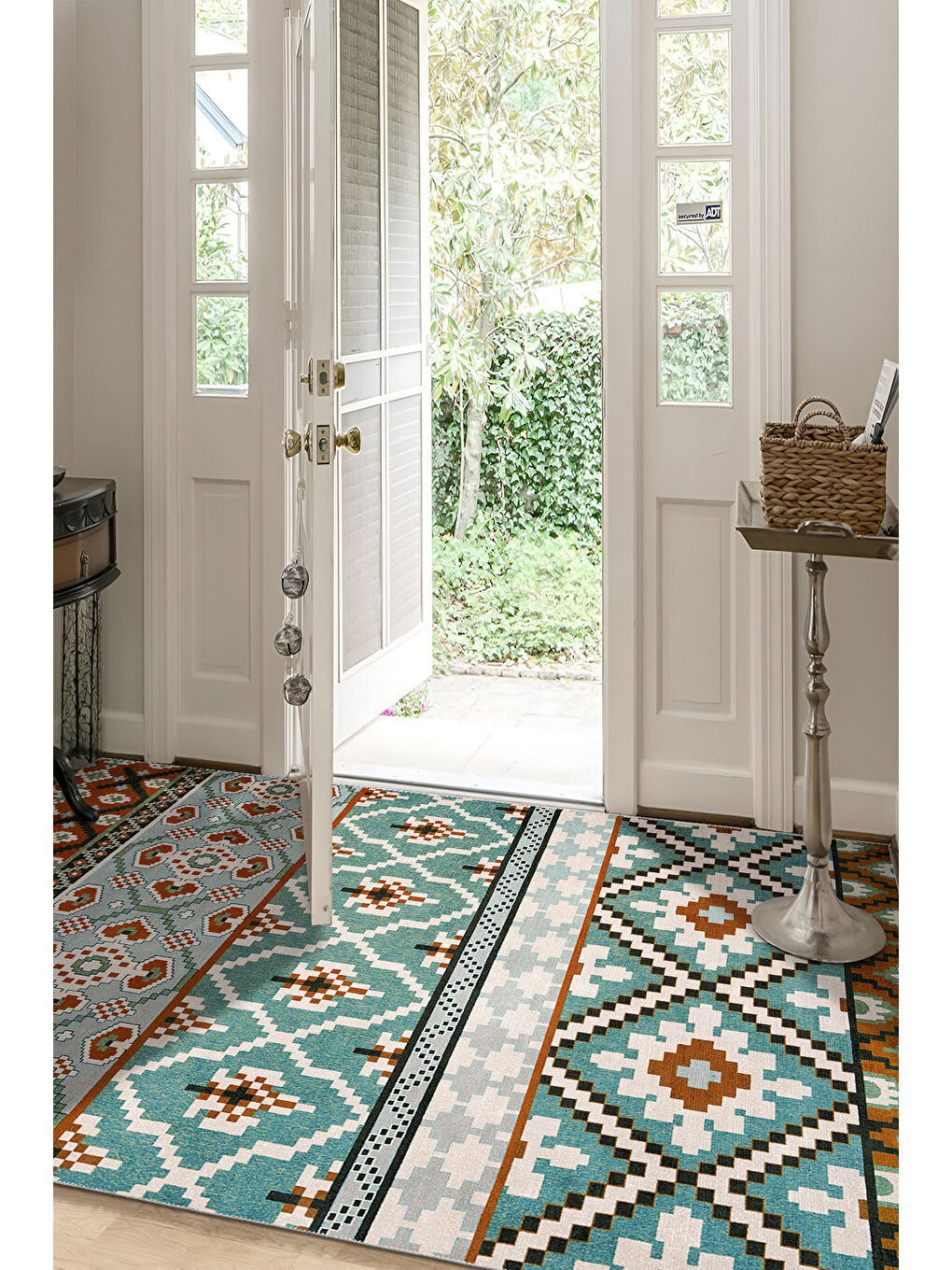 Mavi Dekoratif Salon Halısı, Makinada Yıkanabilir, Kaymaz Taban, İnce & Modern Tasarım-4