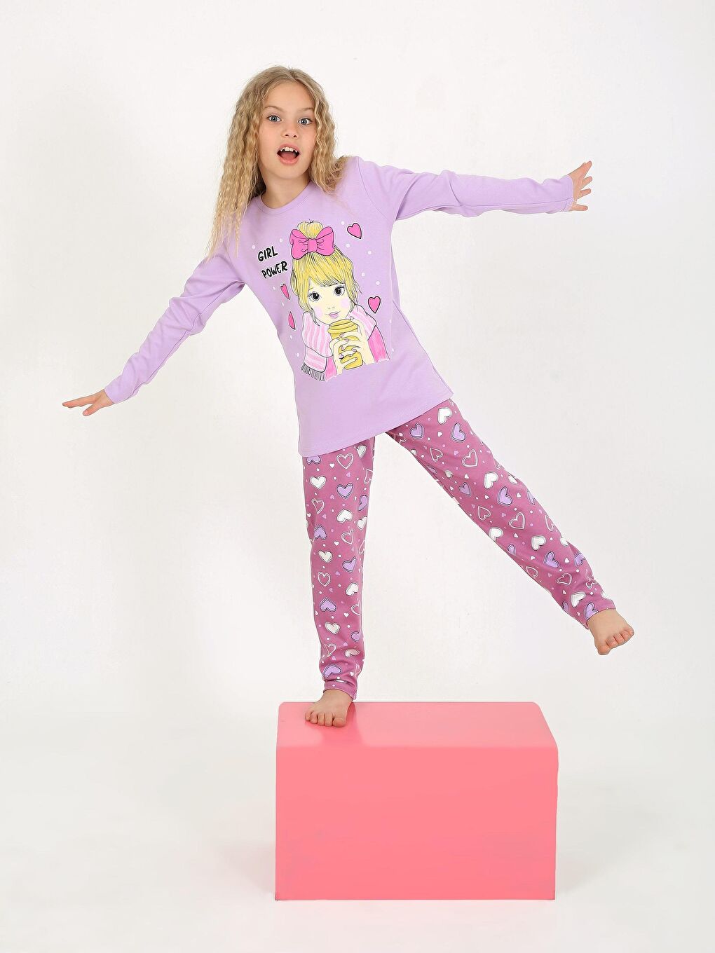 Vitmo Lila Kız Çocuk Uzun Kollu %100 Pamuklu Pijama Takımı Girl Power