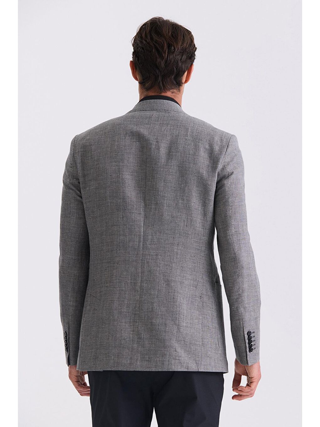 Antrasit Slim Fit Mono Yaka Keten Spor Ceket-3