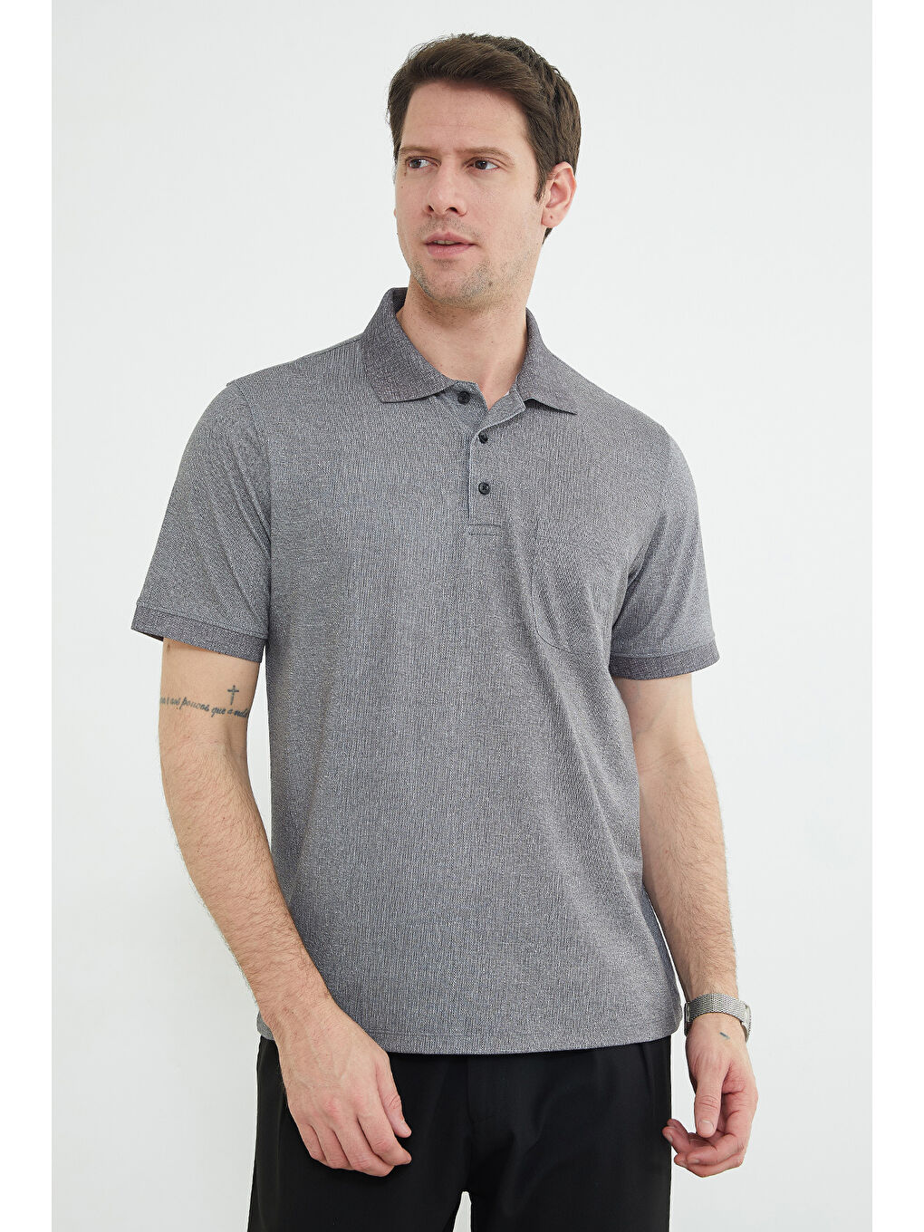 Yeşil Desenli Tek Cepli Polo Yaka Tişört-4