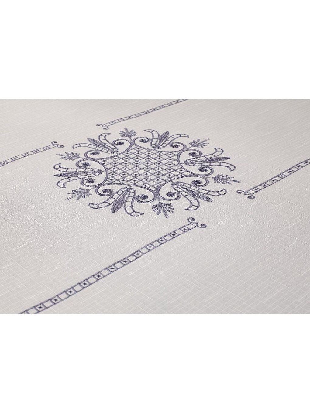 Gri Lale Baskılı Dikdörtgen Masa Örtüsü Silver 160x300 Cm-1