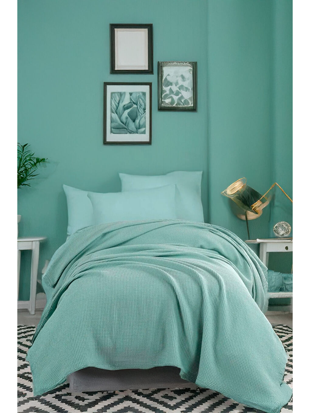 Ecocel Pike Örtü Tek Kişilik 160x230cm Karde Mint Yeşili