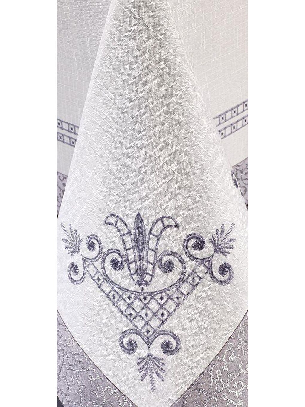 Gri Lale Baskılı Dikdörtgen Masa Örtüsü Silver 160x300 Cm-2