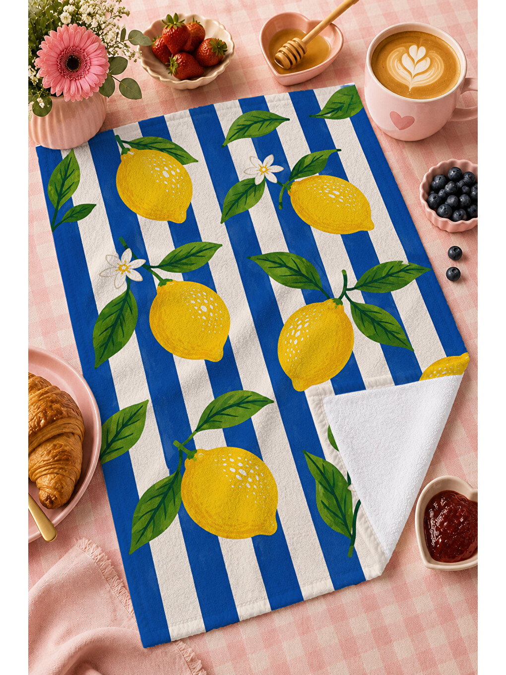 Limon Mavi Çizgili Havlu-1