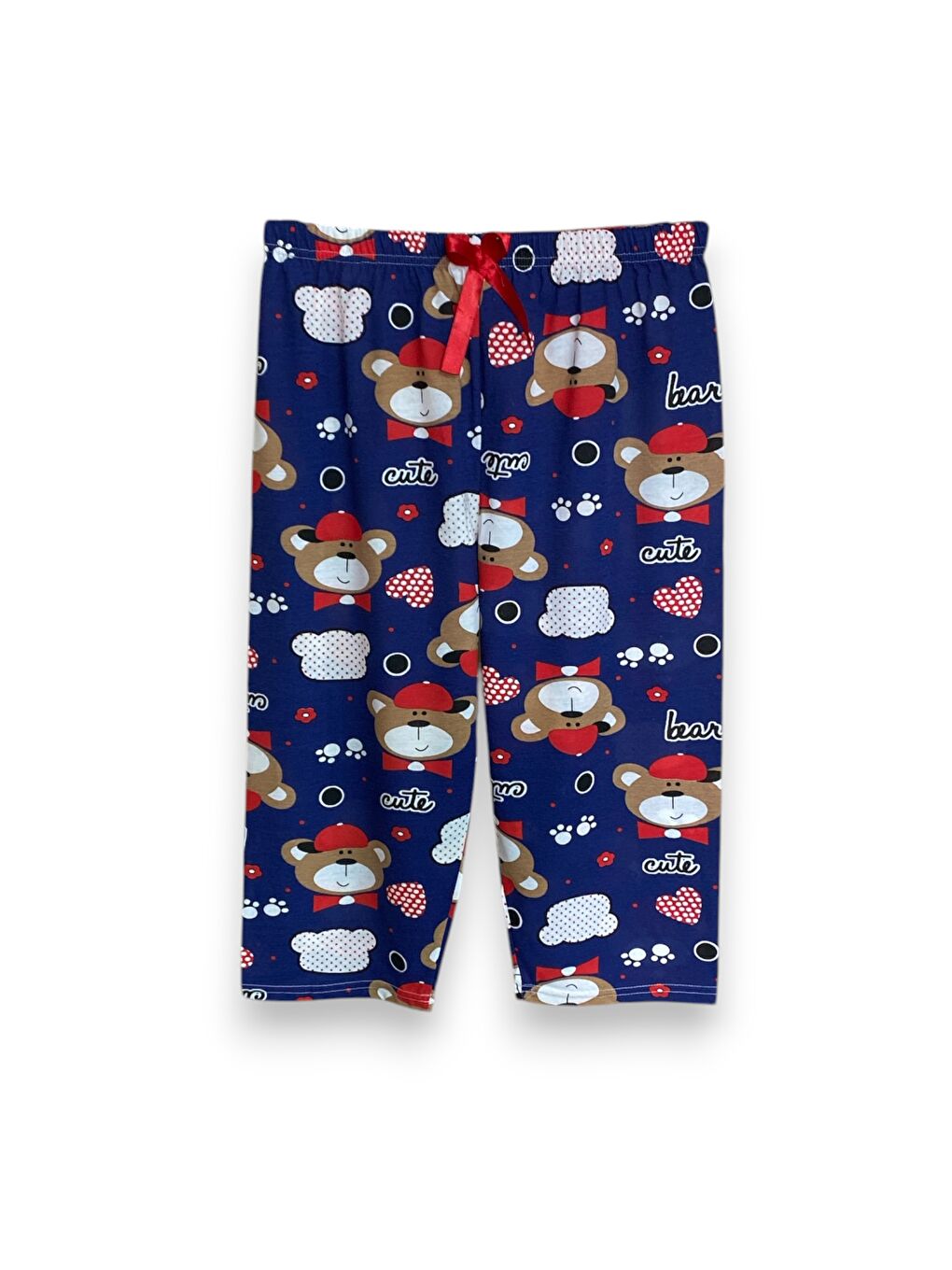 Kadın Lacivert Pamuklu Lastikli Rahat Kapri Pijama Altı