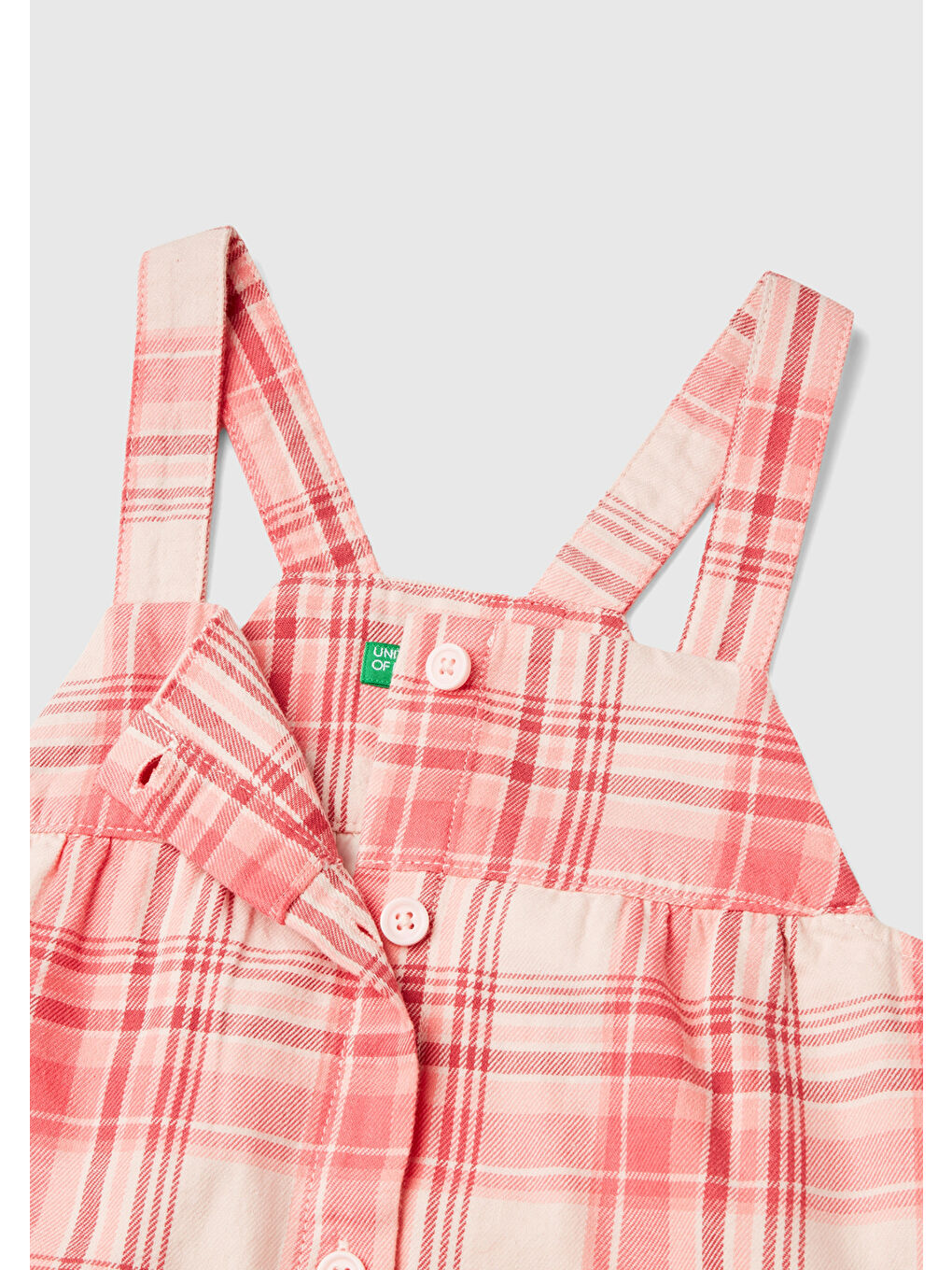 Kız Çocuk Pembe Mix Önü Düğmeli Cep Detaylı Kareli Salopet-2