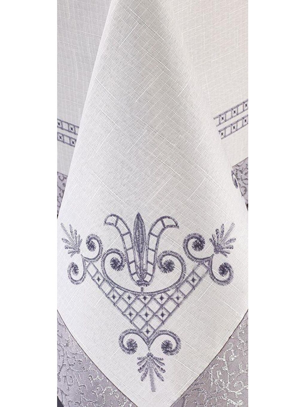 Gri Lale Baskılı Dikdörtgen Masa Örtüsü Silver 160x260 Cm-2