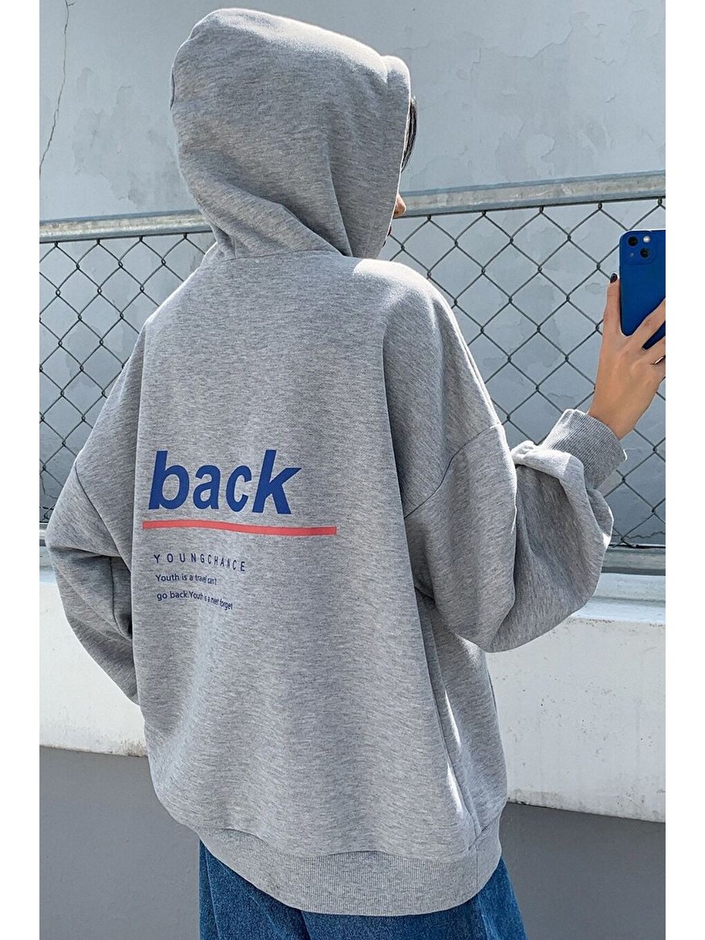 uyguntarz Gri Unisex Back Sırt Baskılı Sweatshirt