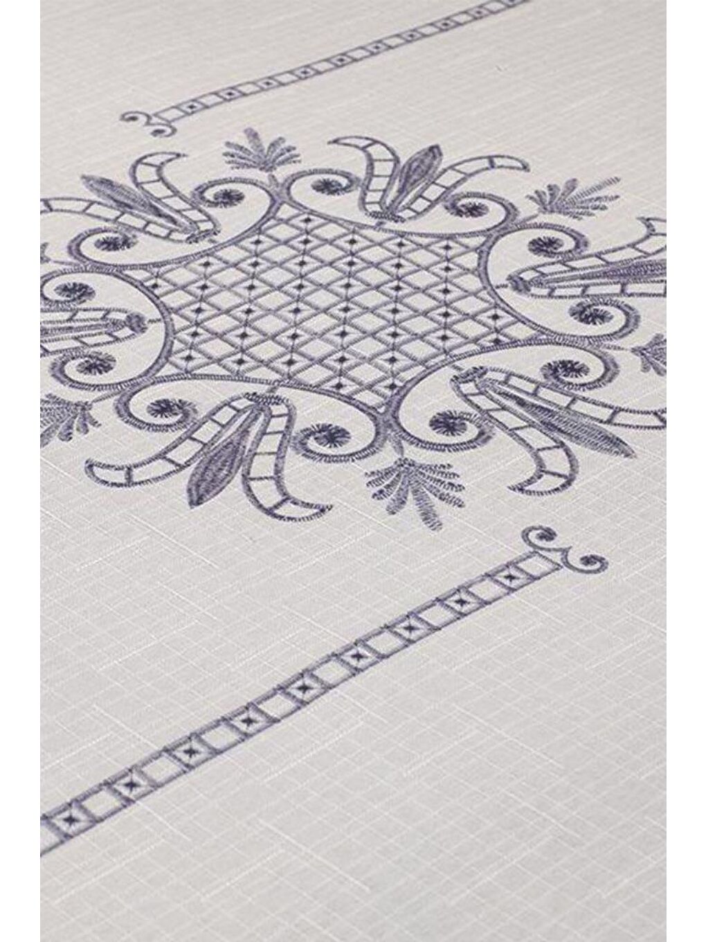 Gri Lale Baskılı Dikdörtgen Masa Örtüsü Silver 160x260 Cm-4