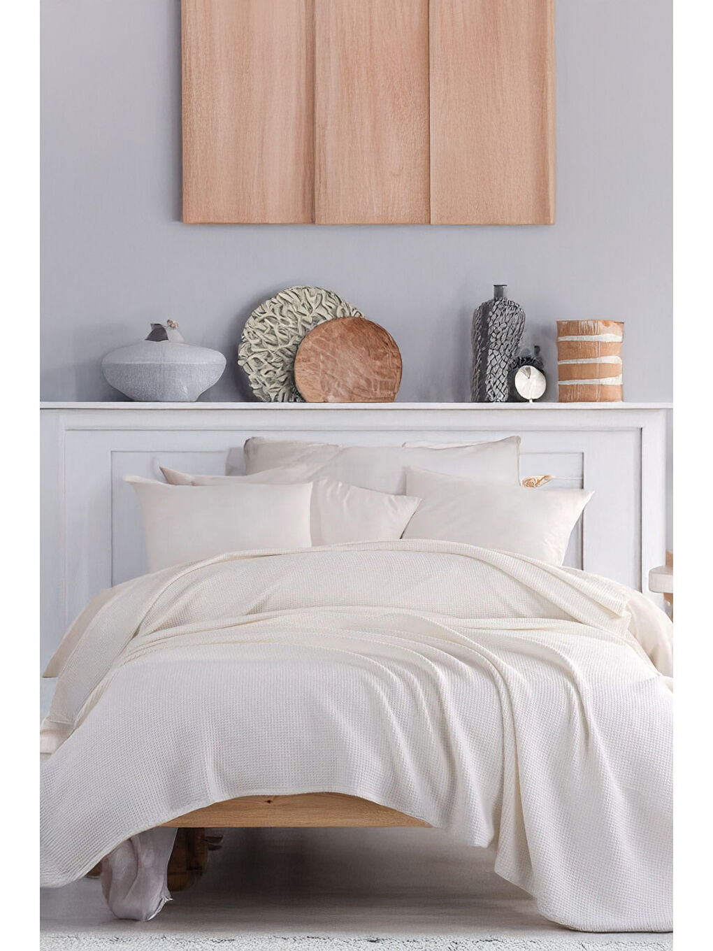 UPSTYLE Ekru Ecocel Pike Örtü Çift Kişilik 200x230cm Karde Krem
