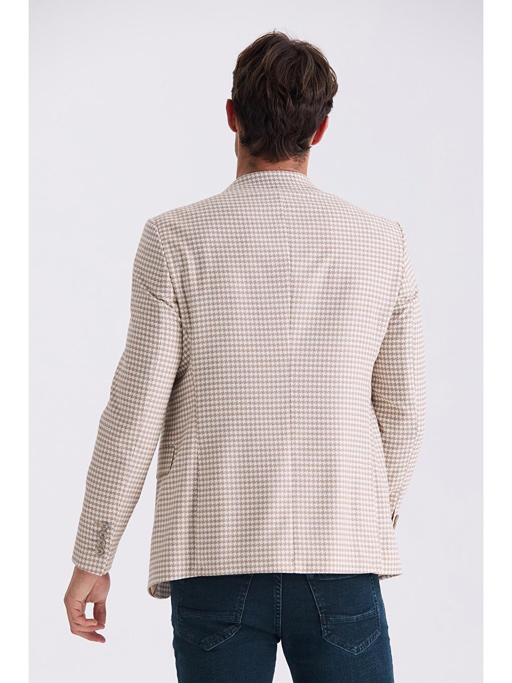 Bej Slim Fit Desenli Mono Yaka Yazlık Spor Ceket-3