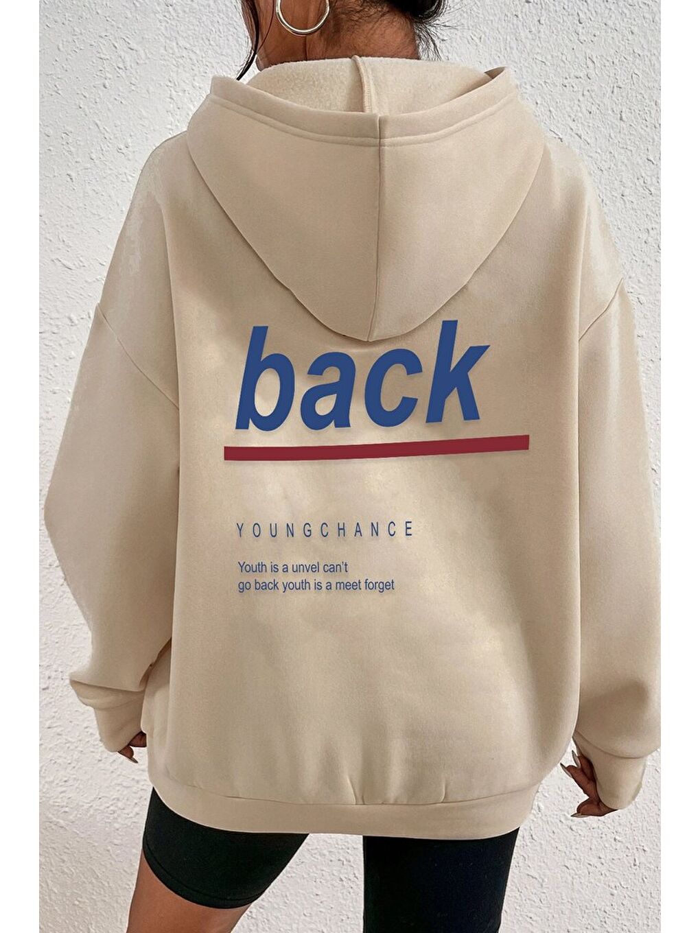 uyguntarz Bej Unisex Back Sırt Baskılı Sweatshirt