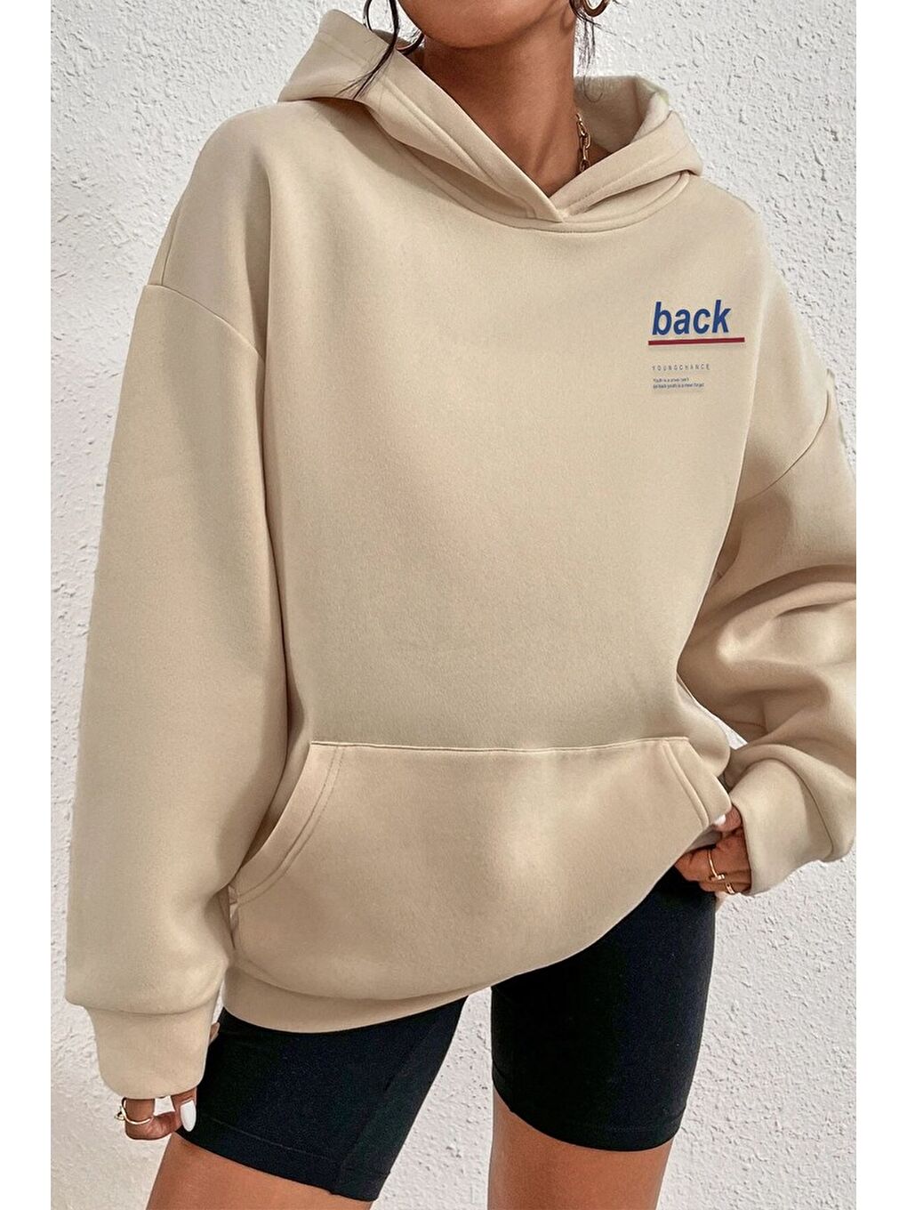 uyguntarz Bej Unisex Back Sırt Baskılı Sweatshirt - 1