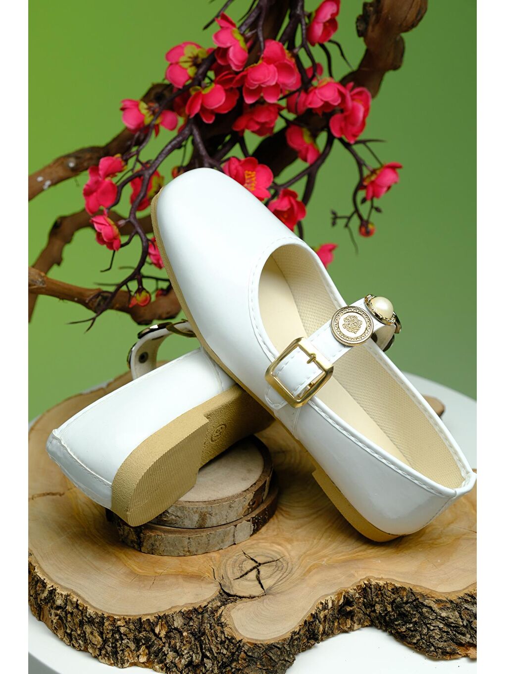 Beyaz Wens Hafif Ses Yapmaz Toka Detaylı Günlük Ev Ofis Kadın Babet-1