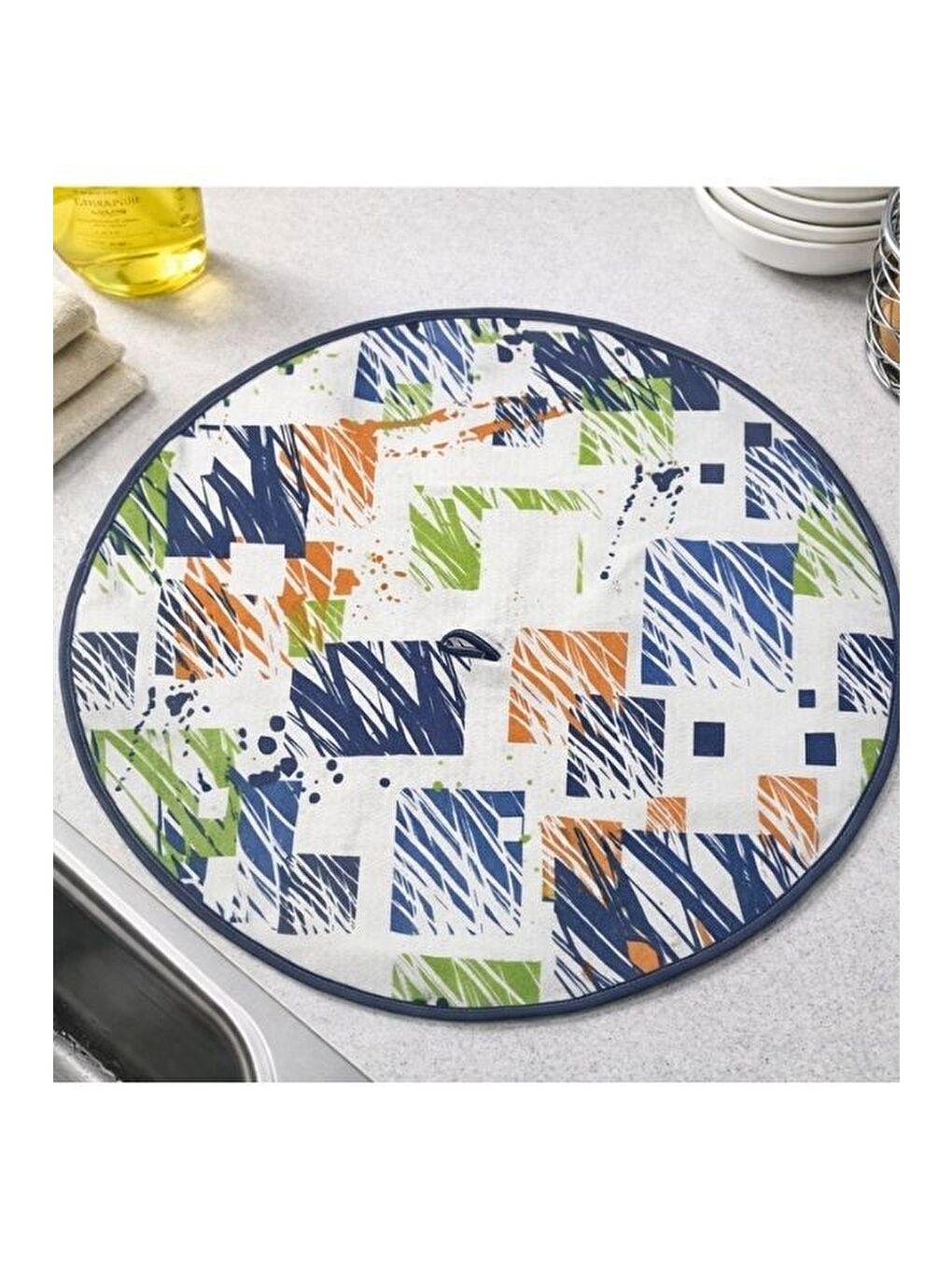 Lacivert Yuvarlak Mutfak Kurulama Bezi – Askılı, Çok Amaçlı 70 Cm-1