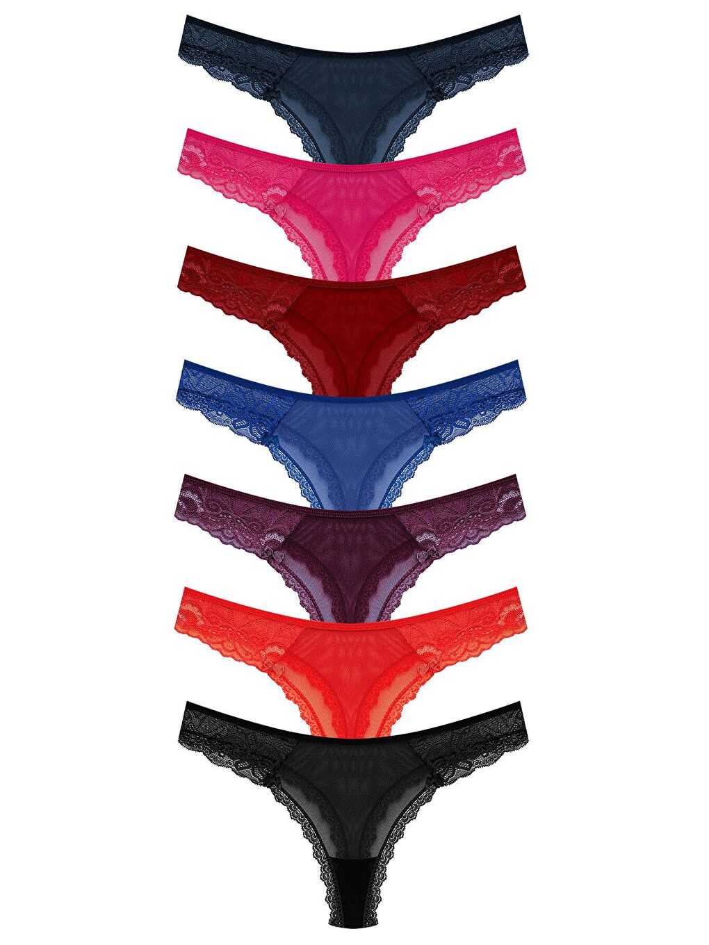 Karışık Tül Dantel Tanga Kadın Külot 7'Lİ